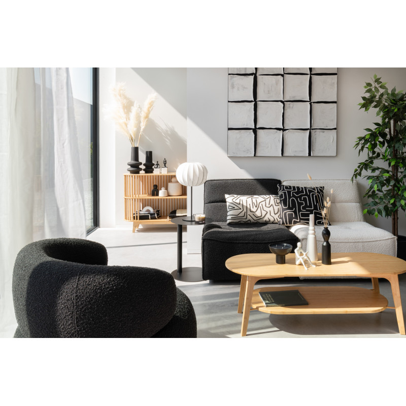 Fauteuil pivotant moderne en Tissu Beige crème Bouclette Bois de peuplier Lomu - 2