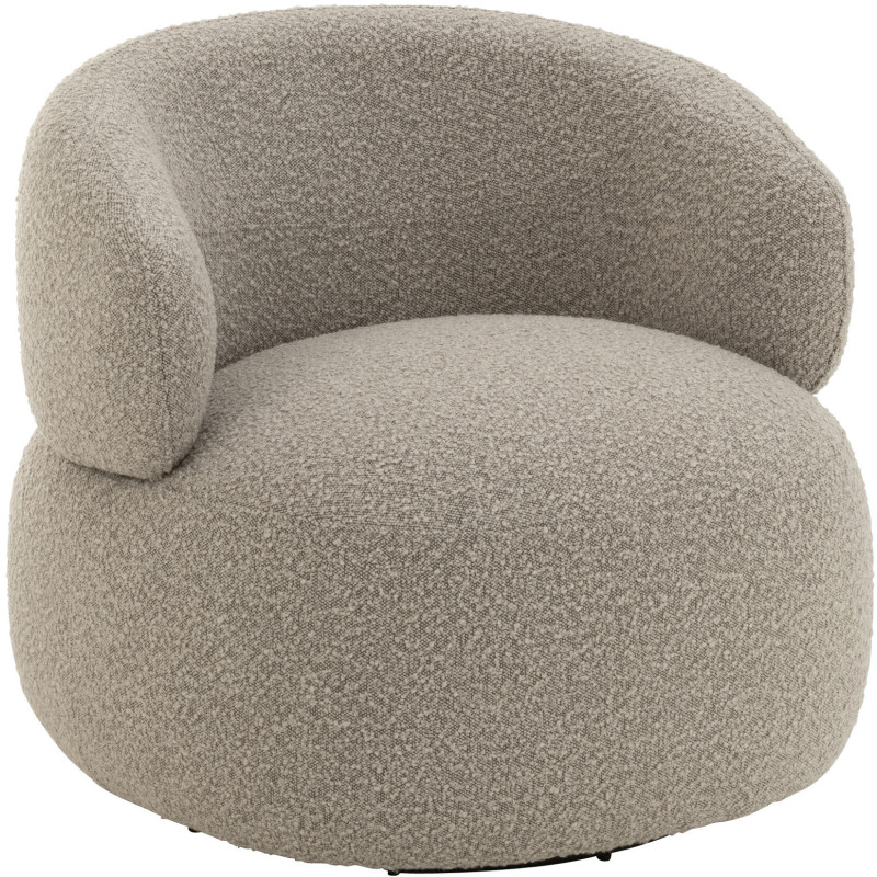 Fauteuil pivotant rond en Tissu Beige taupe Bouclette Bois de peuplier Mova - 1