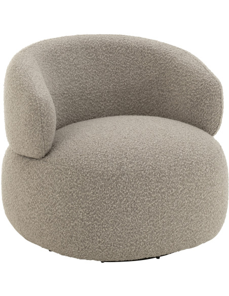 Fauteuil pivotant rond en Tissu Beige taupe Bouclette Bois de peuplier Mova - 1