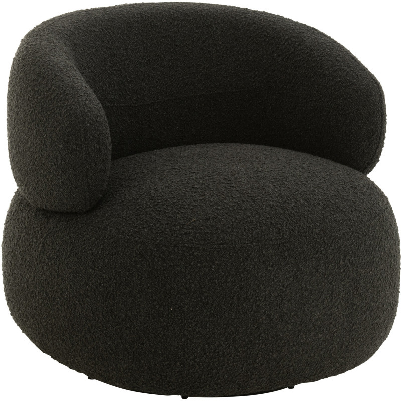 Fauteuil pivotant rond en Tissu Noir Bouclette Bois de peuplier Mova - 1