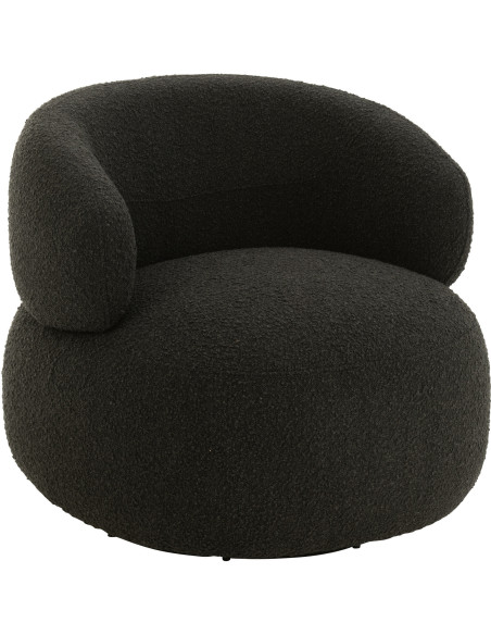 Fauteuil pivotant rond en Tissu Noir Bouclette Bois de peuplier Mova - 1