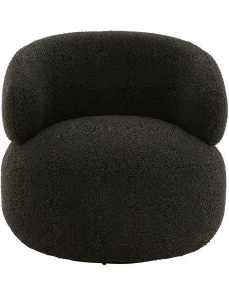 Fauteuil pivotant rond en Tissu Noir Bouclette Bois de peuplier Mova - 2