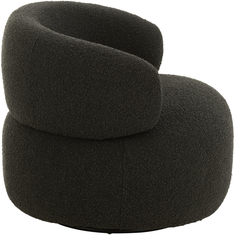 Fauteuil pivotant rond en Tissu Noir Bouclette Bois de peuplier Mova - 3