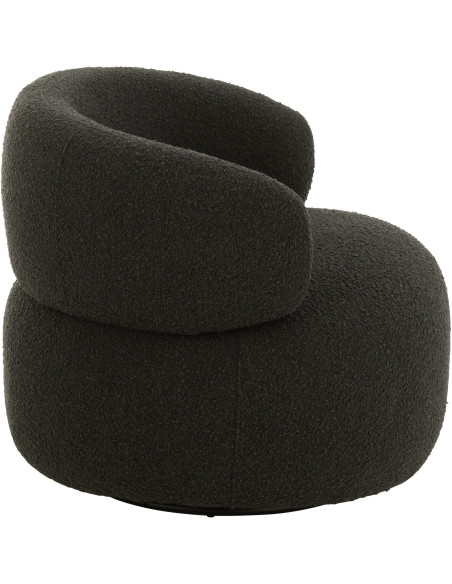 Fauteuil pivotant rond en Tissu Noir Bouclette Bois de peuplier Mova - 3