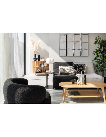 Fauteuil pivotant moderne en Tissu Noir Bouclette Bois de peuplier Lomu - 2