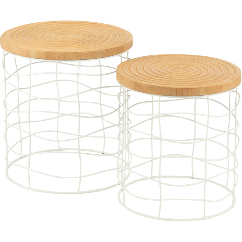 Table d'appoint bord de mer Ronde en Métal Blanc Bois d'épicéa Naturel Séliana (Lot de 2) - 1