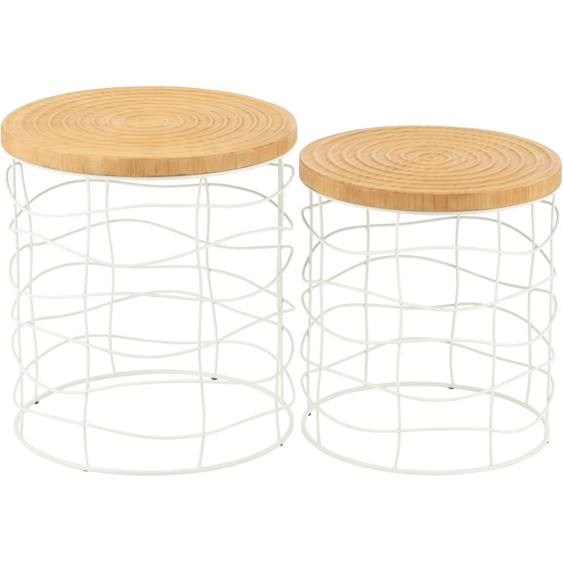 Table d'appoint bord de mer Ronde en Métal Blanc Bois d'épicéa Naturel Séliana (Lot de 2) - 2