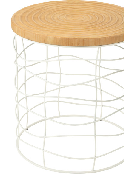 Table d'appoint bord de mer Ronde en Métal Blanc Bois d'épicéa Naturel Séliana (Lot de 2) - 3