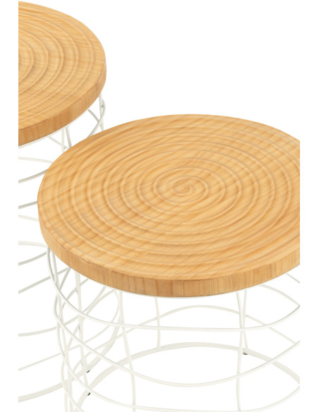 Table d'appoint bord de mer Ronde en Métal Blanc Bois d'épicéa Naturel Séliana (Lot de 2) - 4
