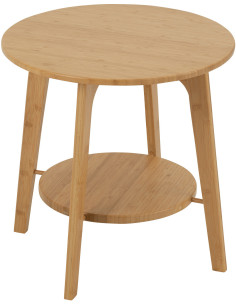 Table d'appoint japandi Ronde 1 étagère en Bois de bambou Naturel Aiko - 1