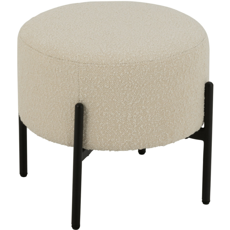 Tabouret moderne rond en Tissu Blanc Bouclette Métal Noir Finy - 1