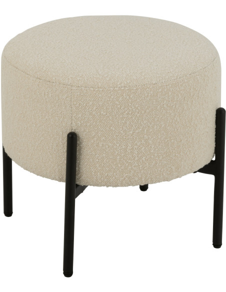 Tabouret moderne rond en Tissu Blanc Bouclette Métal Noir Finy - 1