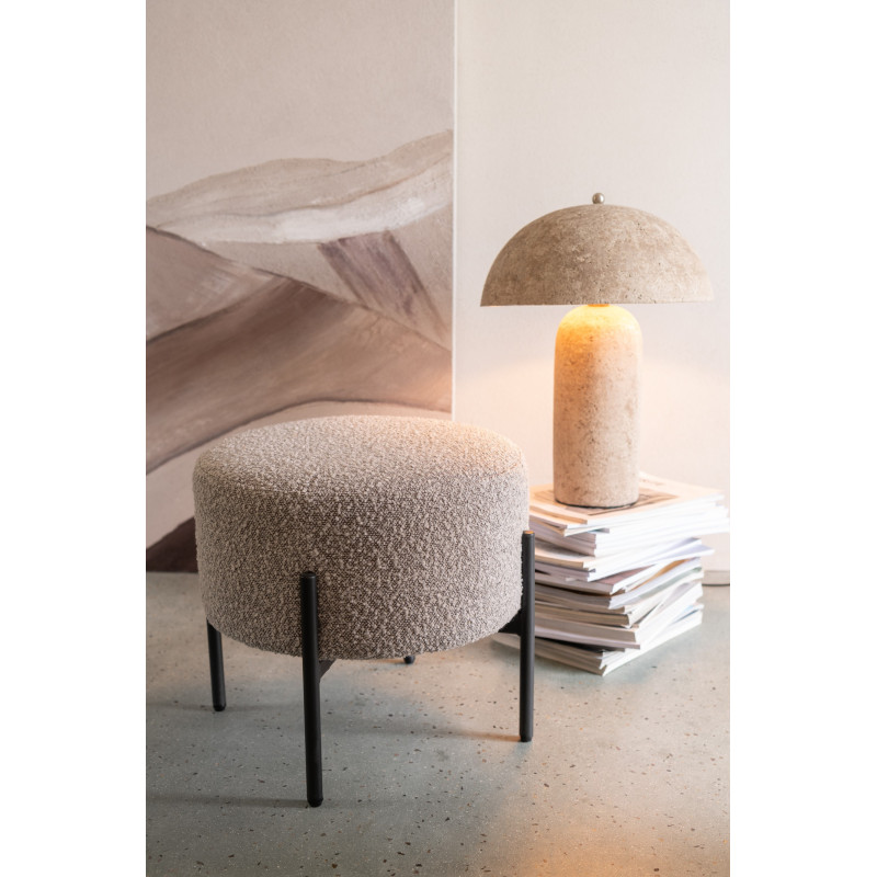 Tabouret moderne rond en Tissu Blanc Bouclette Métal Noir Finy - 2