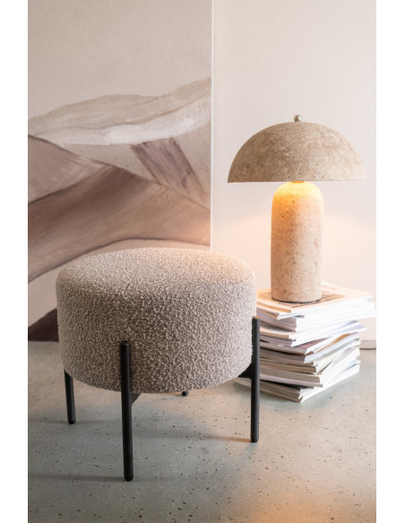 Tabouret moderne rond en Tissu Blanc Bouclette Métal Noir Finy - 2