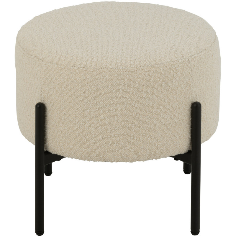 Tabouret moderne rond en Tissu Blanc Bouclette Métal Noir Finy - 3