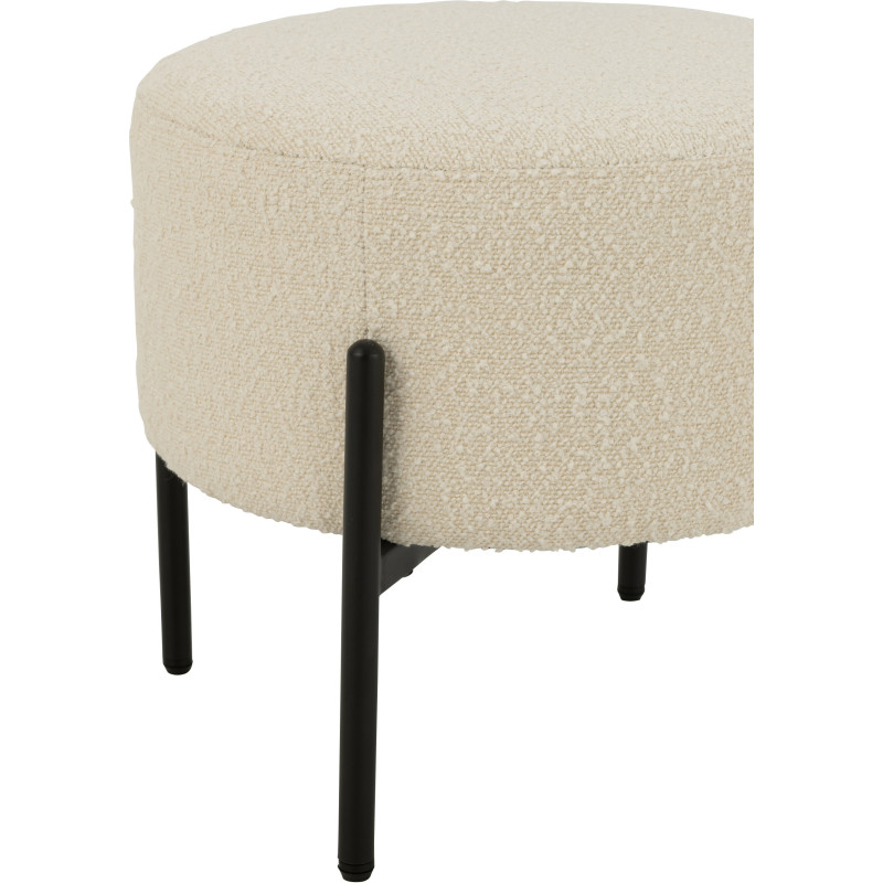 Tabouret moderne rond en Tissu Blanc Bouclette Métal Noir Finy - 4