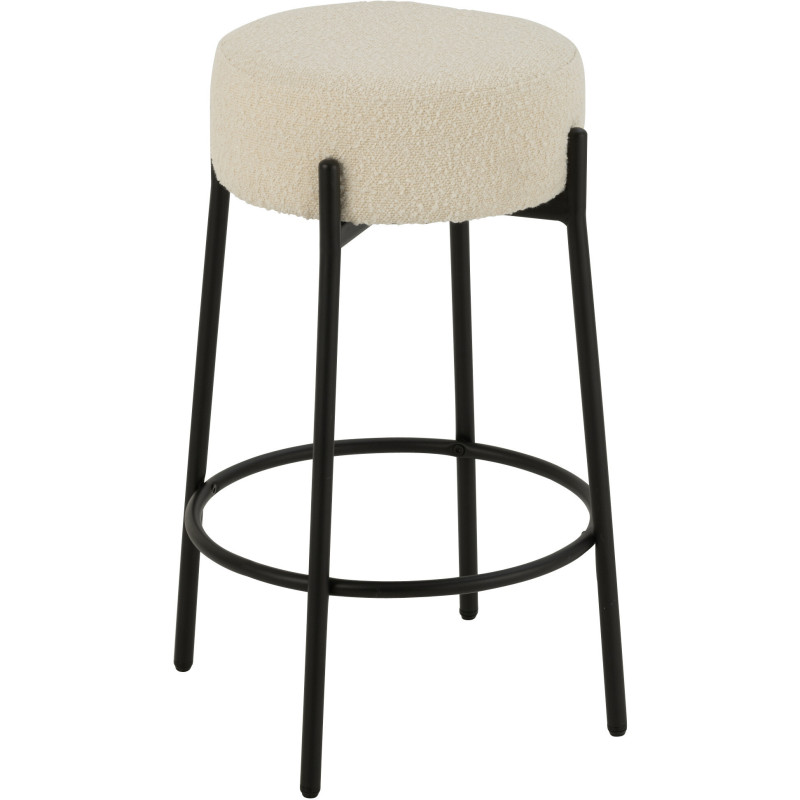Tabouret de bar moderne rond en Tissu Blanc Bouclette Métal Noir Finy - 1