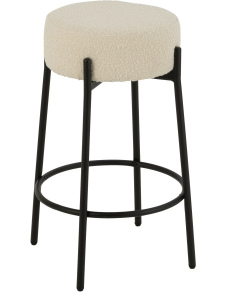 Tabouret de bar moderne rond en Tissu Blanc Bouclette Métal Noir Finy - 1