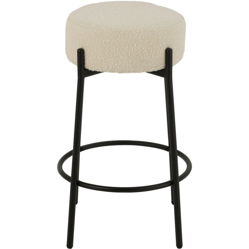 Tabouret de bar moderne rond en Tissu Blanc Bouclette Métal Noir Finy - 2