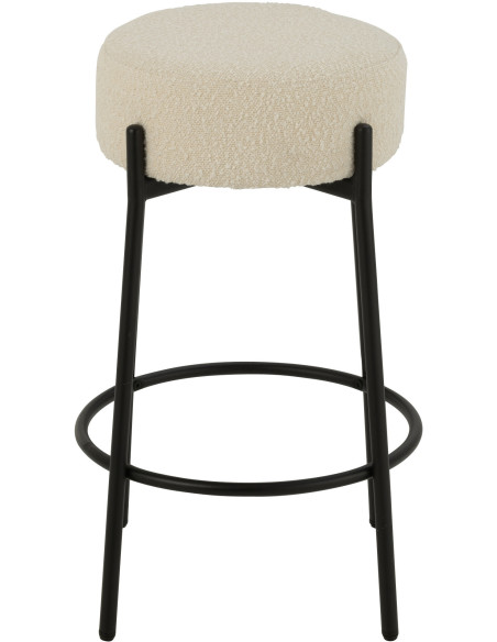 Tabouret de bar moderne rond en Tissu Blanc Bouclette Métal Noir Finy - 2