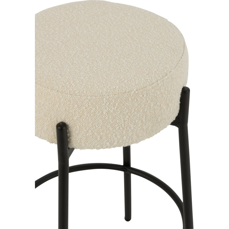 Tabouret de bar moderne rond en Tissu Blanc Bouclette Métal Noir Finy - 4