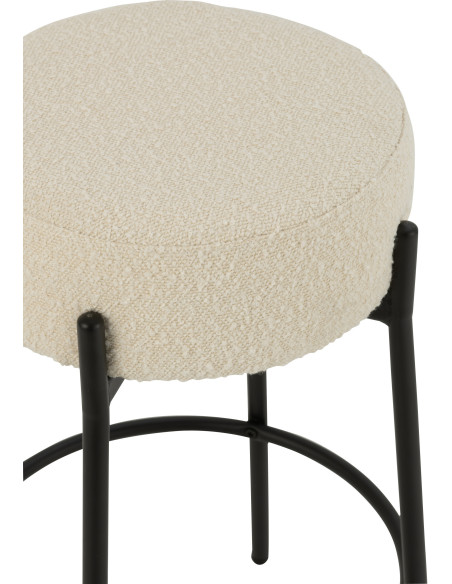 Tabouret de bar moderne rond en Tissu Blanc Bouclette Métal Noir Finy - 4