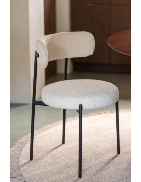 Chaise moderne en Tissu Blanc Bouclette Métal Noir Finy - 9