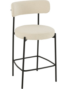 Tabouret de bar moderne avec dossier en Tissu Blanc Bouclette Métal Noir Finy - 1