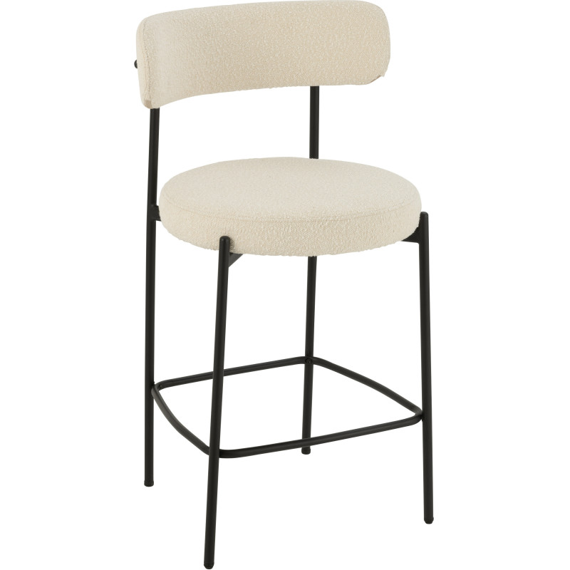 Tabouret de bar moderne avec dossier en Tissu Blanc Bouclette Métal Noir Finy - 1