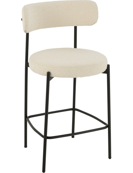 Tabouret de bar moderne avec dossier en Tissu Blanc Bouclette Métal Noir Finy - 1
