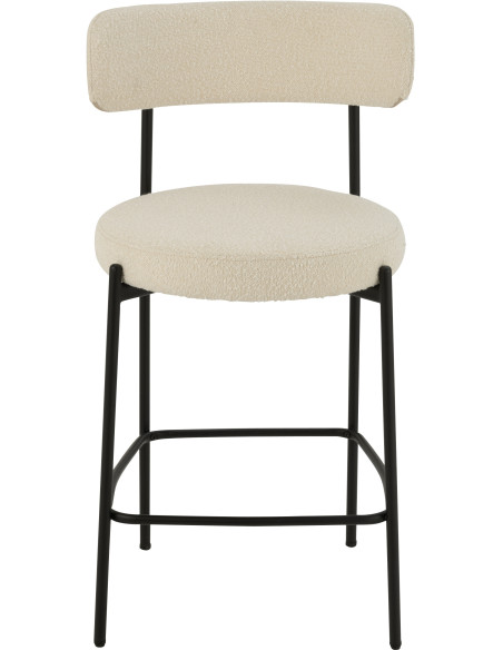 Tabouret de bar moderne avec dossier en Tissu Blanc Bouclette Métal Noir Finy - 2