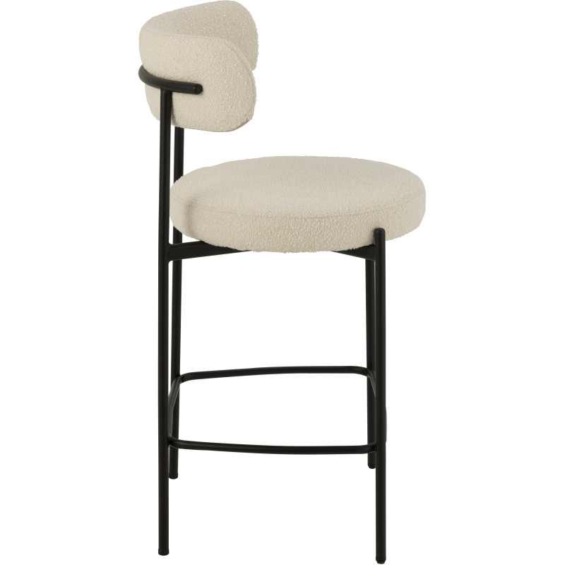 Tabouret de bar moderne avec dossier en Tissu Blanc Bouclette Métal Noir Finy - 3