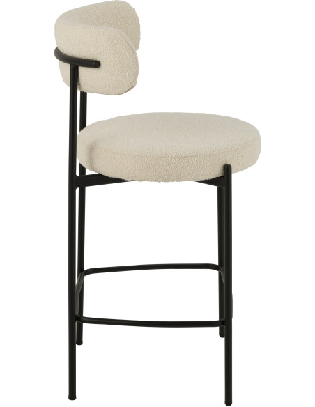 Tabouret de bar moderne avec dossier en Tissu Blanc Bouclette Métal Noir Finy - 3