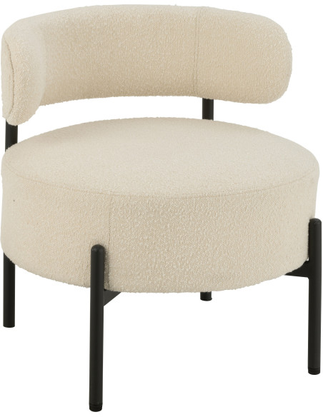 Fauteuil bas moderne rond en Tissu Blanc Bouclette Métal Noir Finy - 1