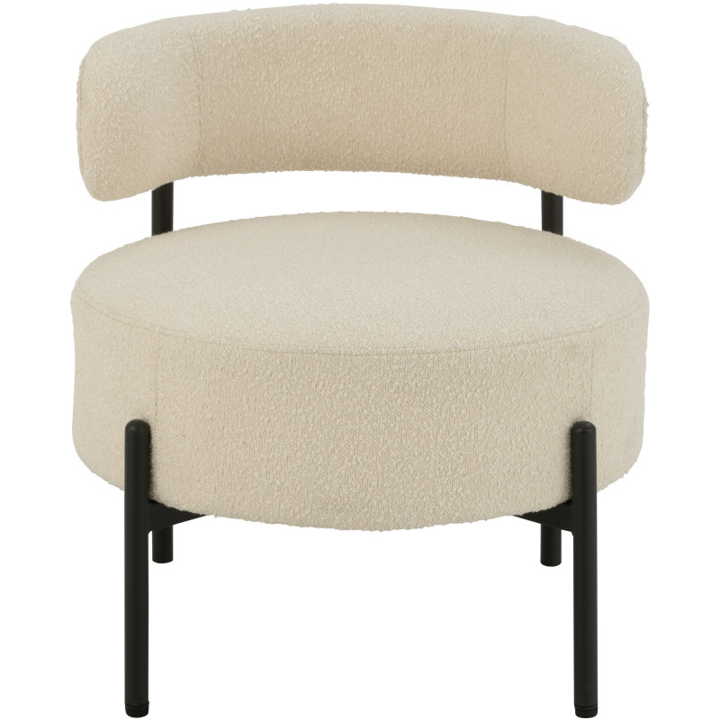 Fauteuil bas moderne rond en Tissu Blanc Bouclette Métal Noir Finy - 2