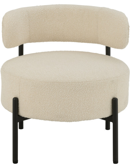 Fauteuil bas moderne rond en Tissu Blanc Bouclette Métal Noir Finy - 2