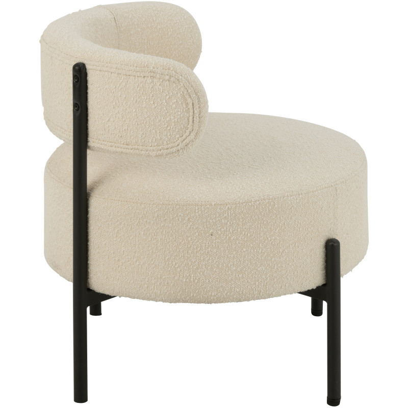 Fauteuil bas moderne rond en Tissu Blanc Bouclette Métal Noir Finy - 3