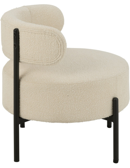 Fauteuil bas moderne rond en Tissu Blanc Bouclette Métal Noir Finy - 3