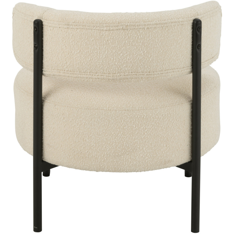 Fauteuil bas moderne rond en Tissu Blanc Bouclette Métal Noir Finy - 4