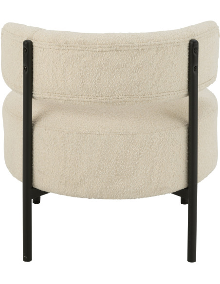 Fauteuil bas moderne rond en Tissu Blanc Bouclette Métal Noir Finy - 4