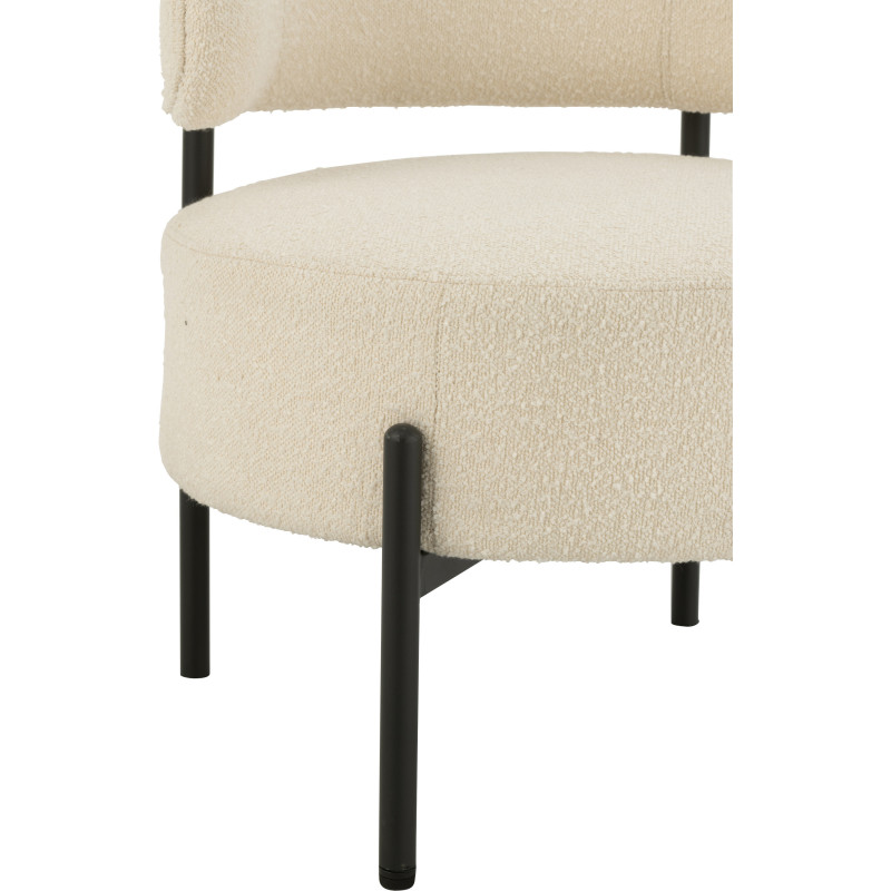 Fauteuil bas moderne rond en Tissu Blanc Bouclette Métal Noir Finy - 5
