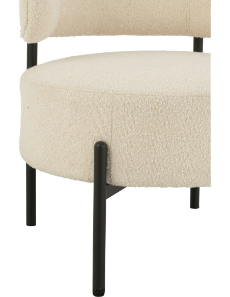 Fauteuil bas moderne rond en Tissu Blanc Bouclette Métal Noir Finy - 5