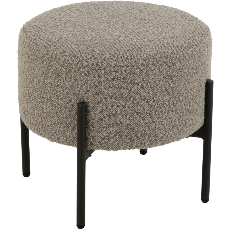 Tabouret moderne rond en Tissu Gris Bouclette Métal Noir Finy - 1