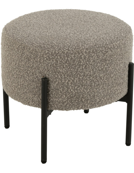Tabouret moderne rond en Tissu Gris Bouclette Métal Noir Finy - 1
