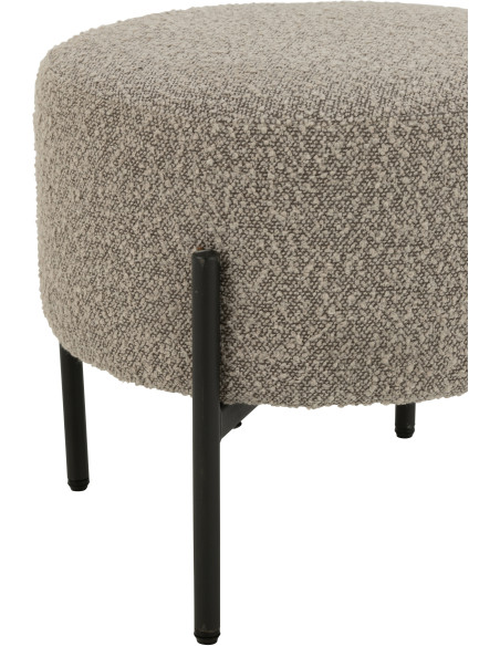 Tabouret moderne rond en Tissu Gris Bouclette Métal Noir Finy - 3