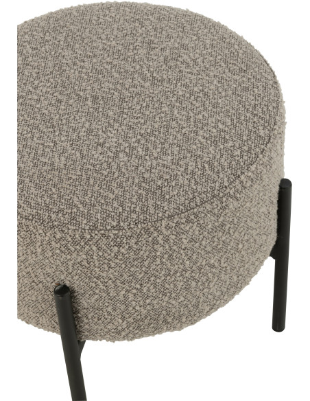 Tabouret moderne rond en Tissu Gris Bouclette Métal Noir Finy - 4