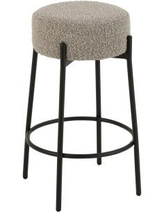 Tabouret de bar moderne rond en Tissu Gris Bouclette Métal Noir Finy - 1