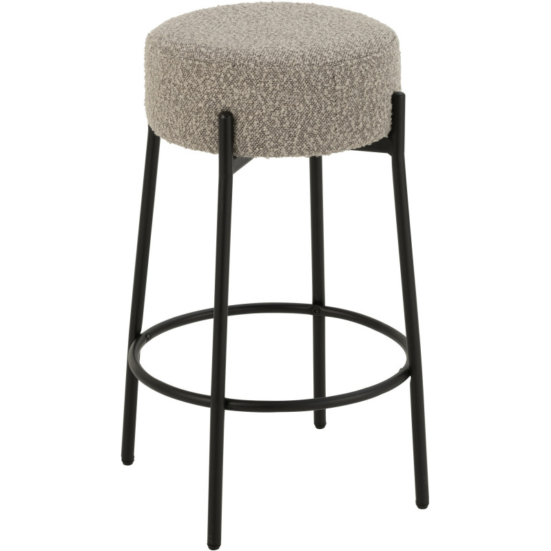 Tabouret de bar moderne rond en Tissu Gris Bouclette Métal Noir Finy - 1