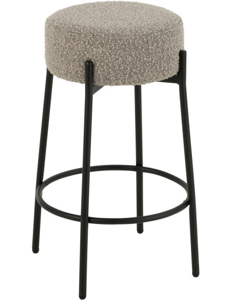 Tabouret de bar moderne rond en Tissu Gris Bouclette Métal Noir Finy - 1