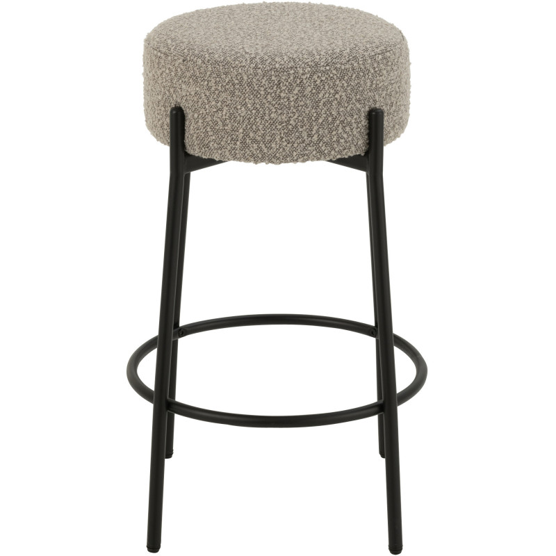 Tabouret de bar moderne rond en Tissu Gris Bouclette Métal Noir Finy - 2